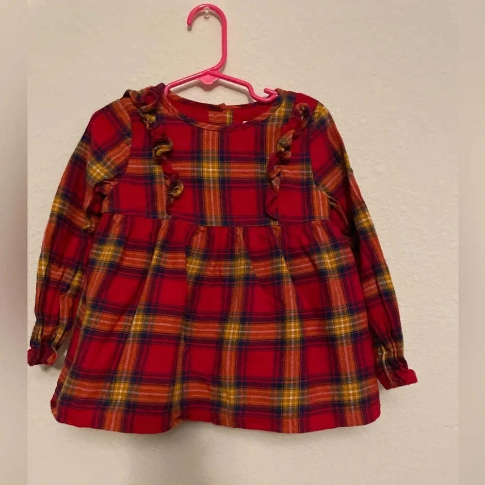 Tahari Vibrant Red and Yellow Plaid Peplum Top size 3T